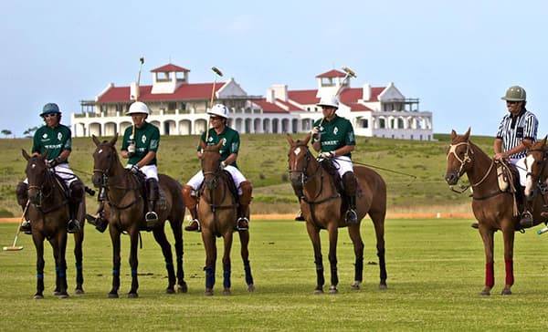 El Puente Polo Team, con el imponente casco de Estancia Vik de fondo